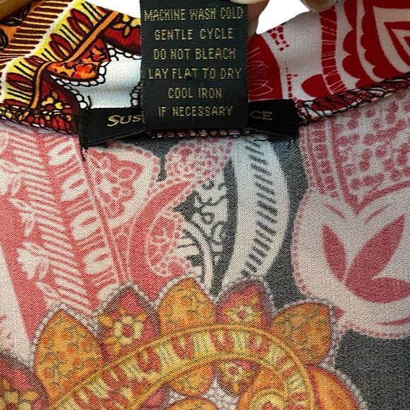 Susan Lawrence M Black Orange Paisley V-Neck Relaxed Flowy Maxi Vacation Dress - Picture 5 of 6